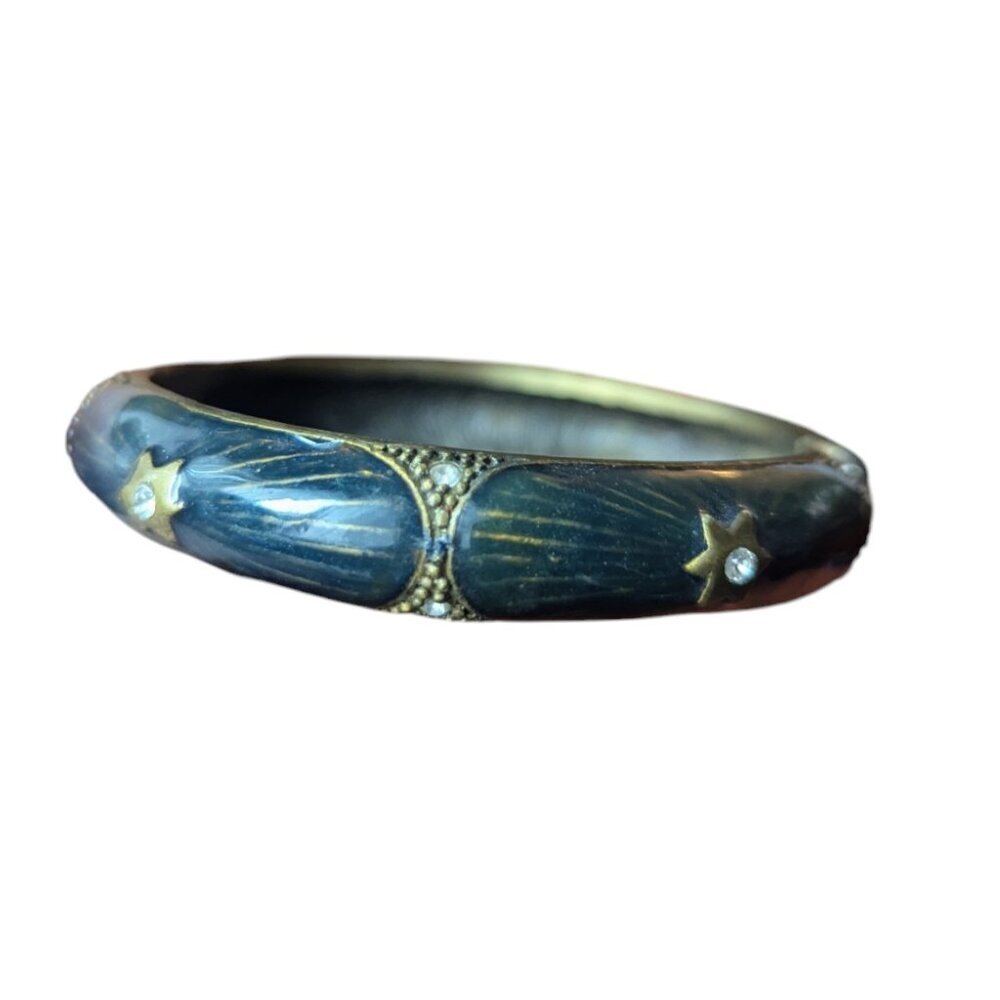 Art Deco‎ Bangle Bracelet Celestial  Stars Enamel Metal Hinged Victorian Boho